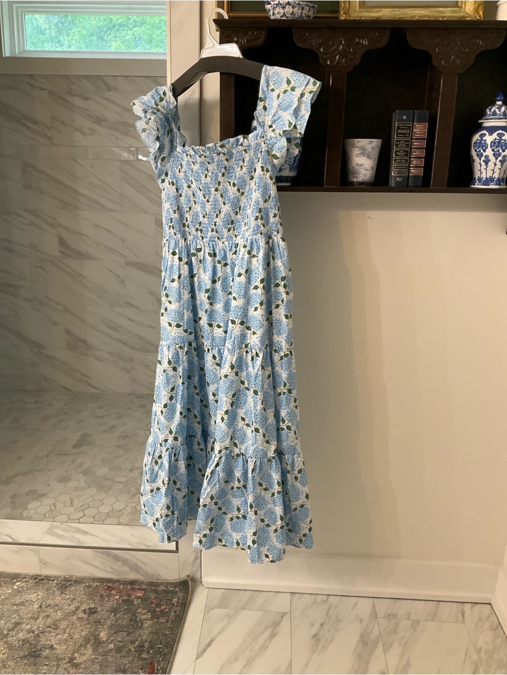 Chic Soul Blue & Green Floral Ruffle Maxi Dress